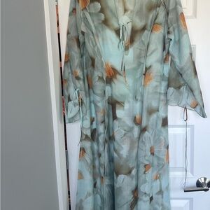 H&M Long Sleeve Dress - Soft Blue and Orange Floral